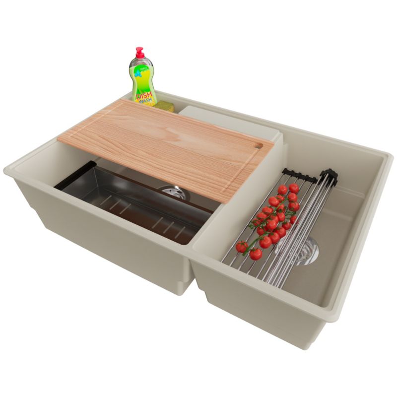 Zlewozmywak Paryż Chef PRIMAGRAN Nablatowy 78x53cm do Szafki od 80cm, Beżowy + Syfon, S040, 1 szt.