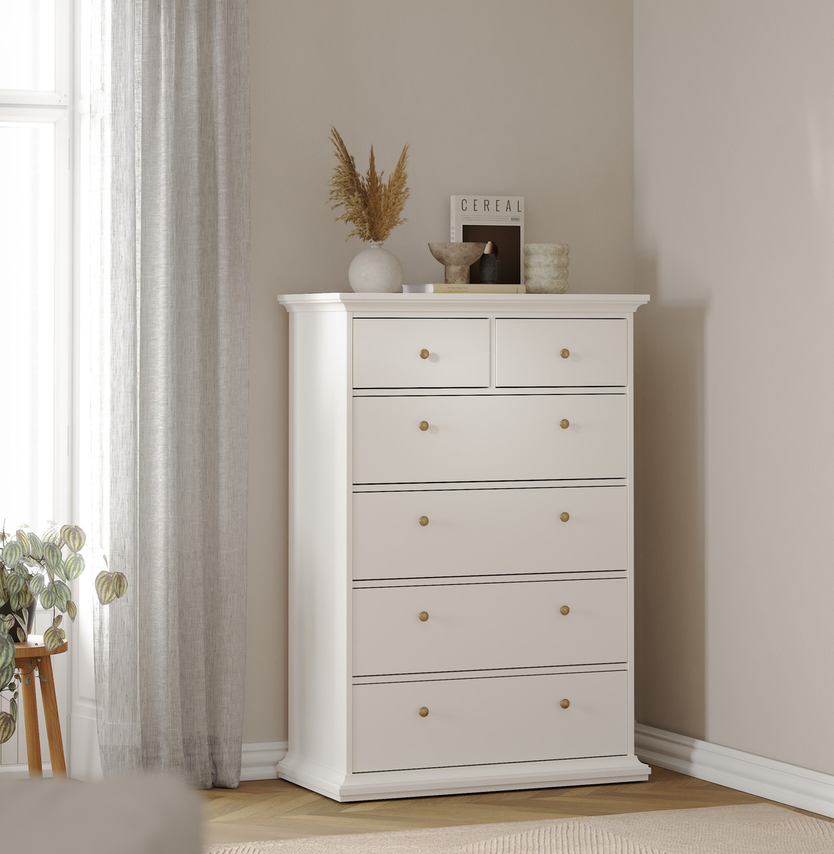 Komoda wysoka z szufladami 96 cm PRADO biała