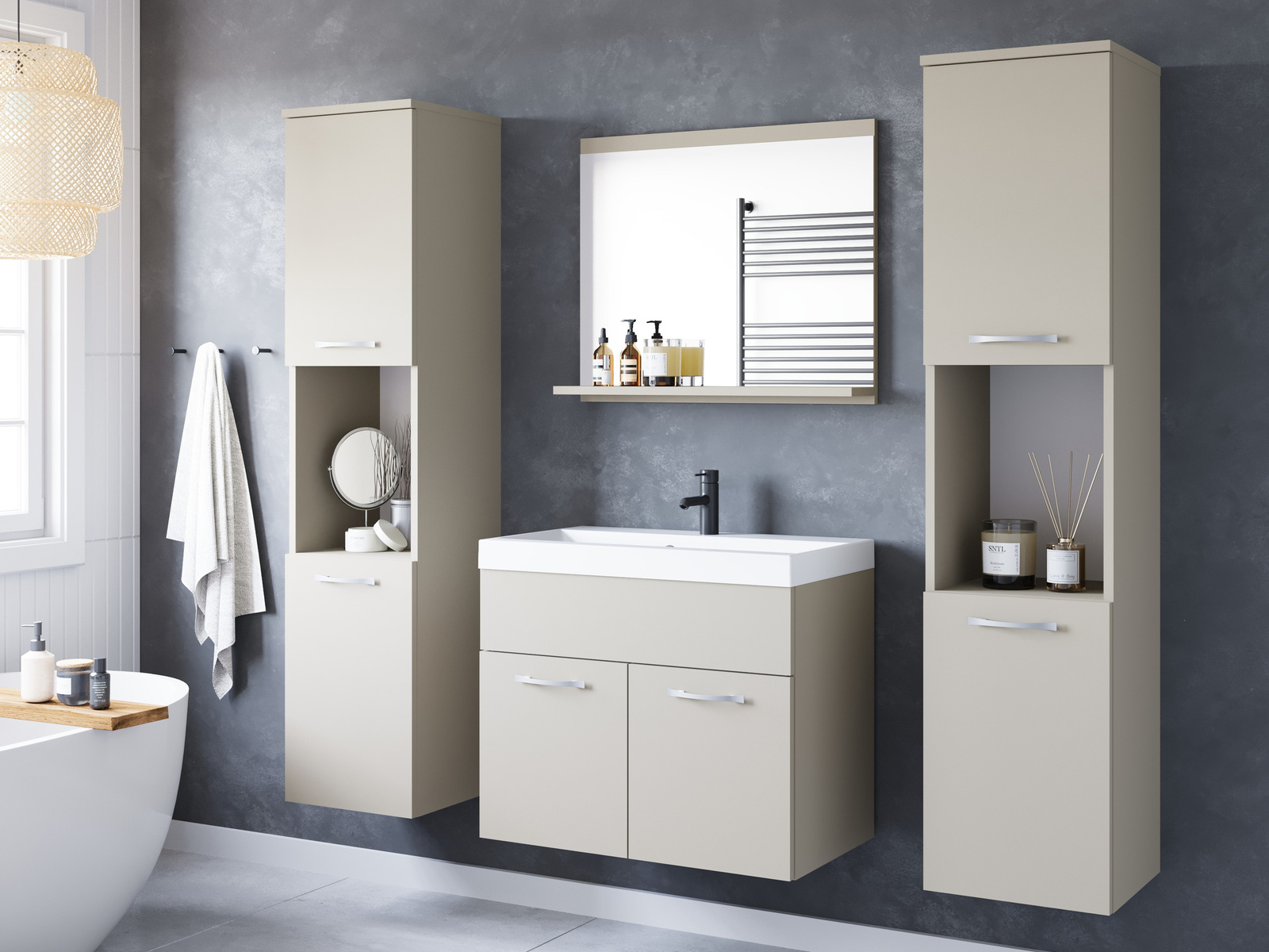 Wiszące meble do łazienki REAL XL kaszmirowy beż