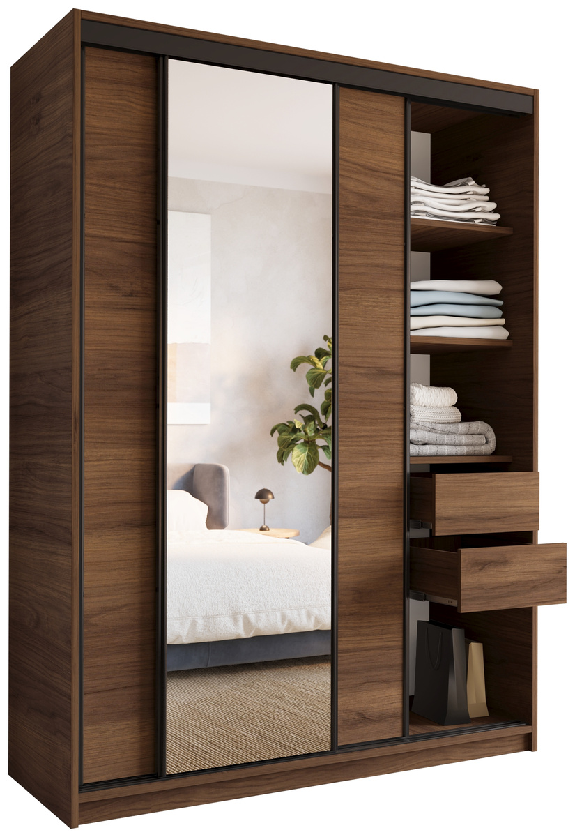 Szafa przesuwna z lustrem 150 cm do sypialni LOFT orzech