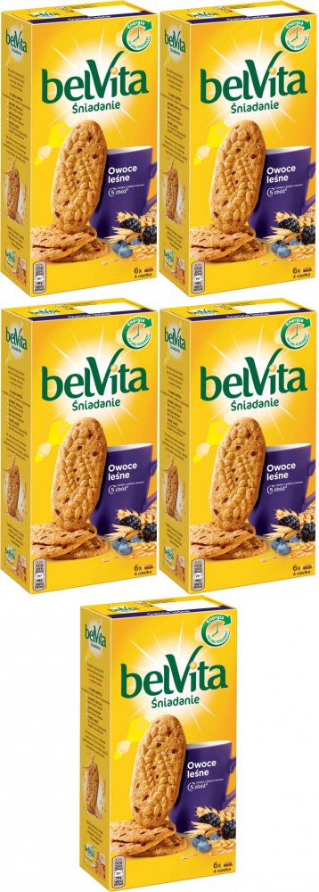 5x Ciastka zbożowe Belvita, owoce leśne, 300g