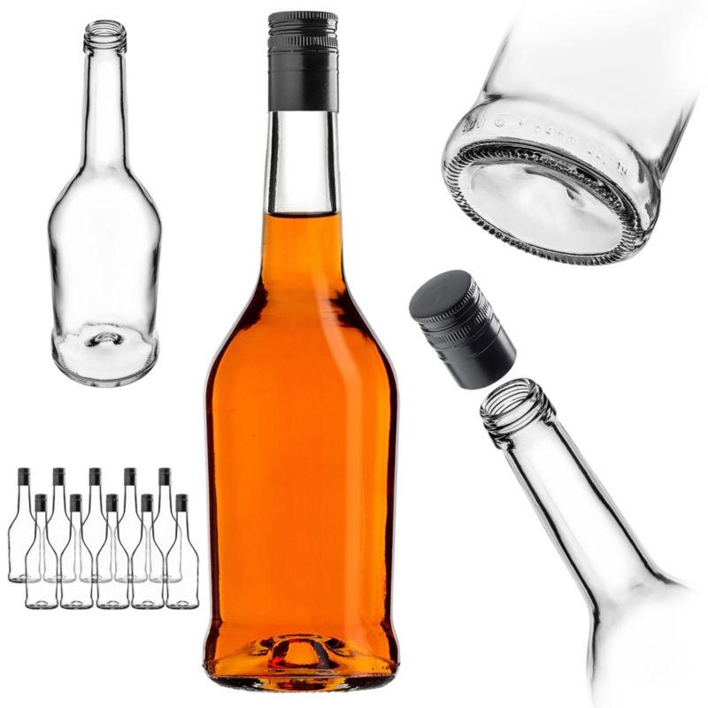 Butelka KADAX szklana 500 ml z długą czarną zakrętką 10 szt.