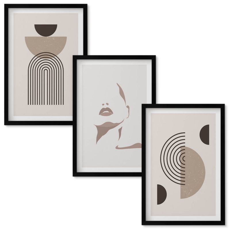 Tryptyk w Ramie Wallfluent Abstrakcyjne formy i twarz Czarna rama 40x60 cm 3 szt.