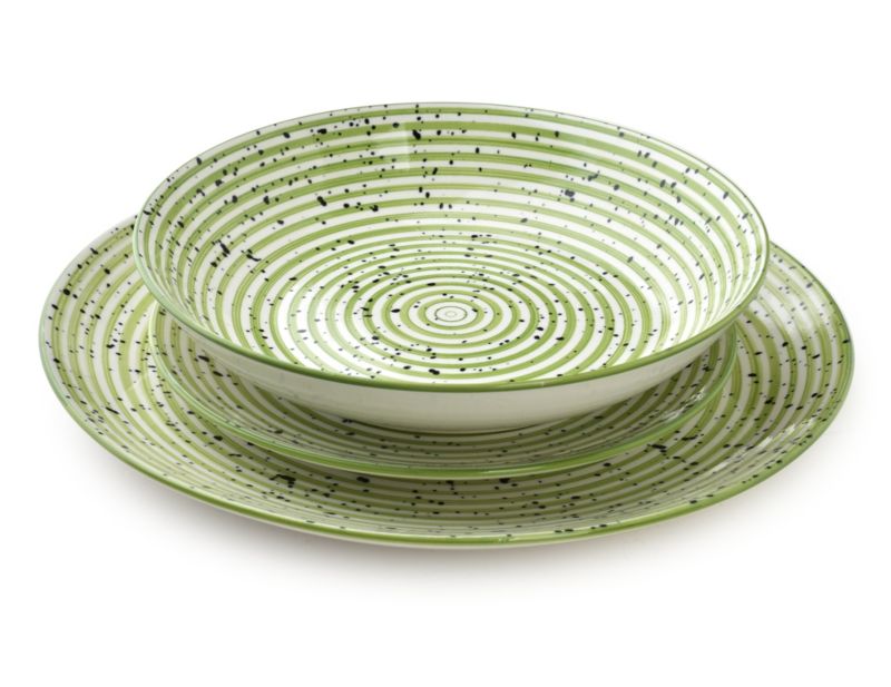 Komplet obiadowy porcelanowy STRIPES GREEN MONDEX 27/19/20cm zielony 18el