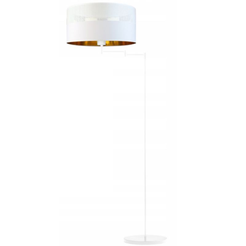 Lampa stojąca Volta Light Factory podłogowa przegubowa regulowana z abażurem biały ze złotym walec BLUES 1szt.