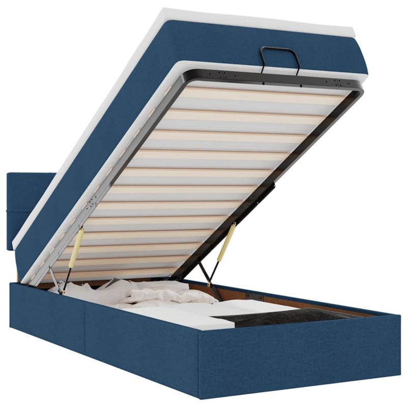 Łóżko otomana WaszeMeble z materacem 90x200 cm Niebieski tkanina z LED ze schowkiem WM-3312283 1 szt.