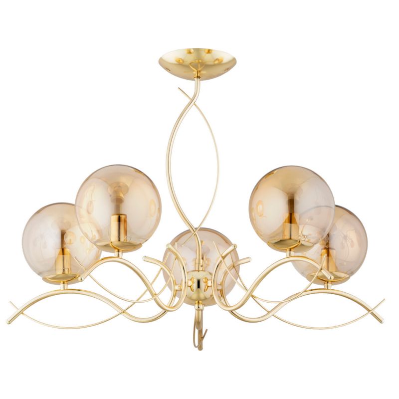 Lampa sufitowa wisząca Alfa Elita 2097 złoto-bursztynowy dekoracyjna 5xE14 x 10W 1 szt.