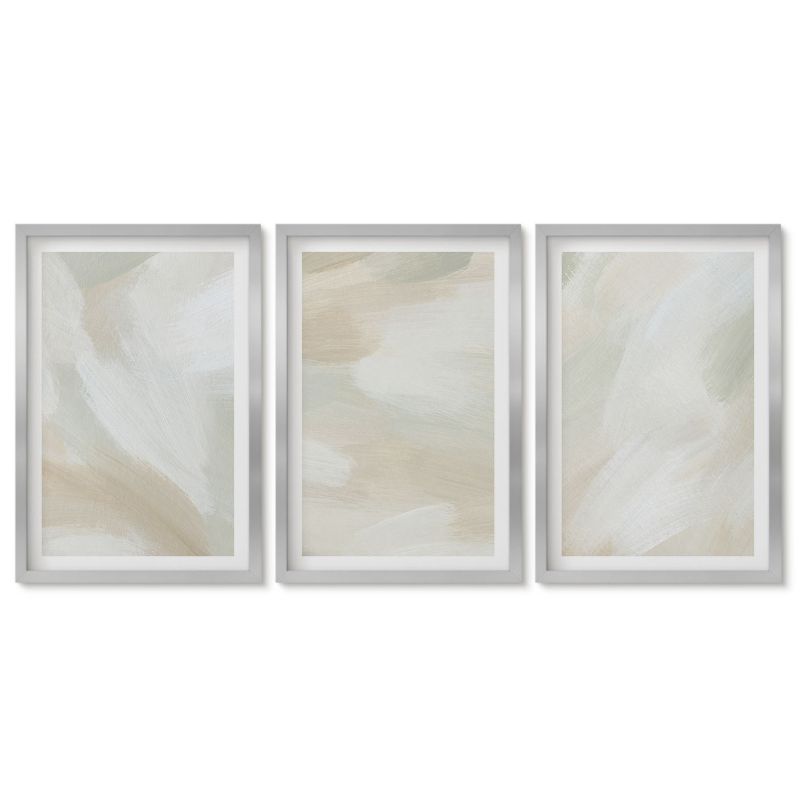 Seria obrazów 3 sztuki Tulup 40x60 cm Malarska tekstura farby minimalizm Obrazy w srebrnej ramie 1 kpl