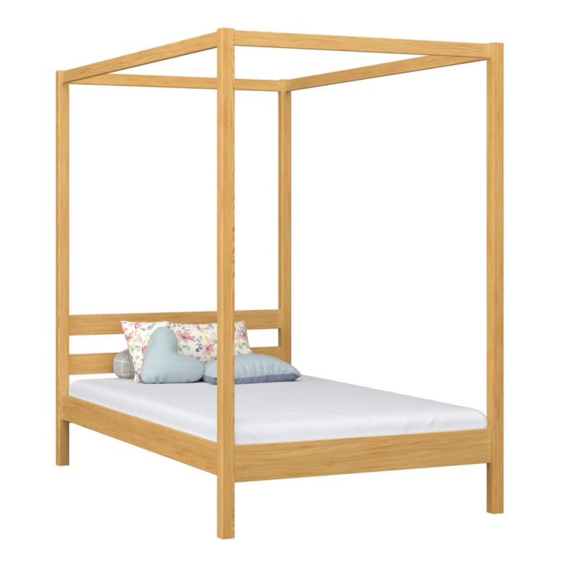 Drewniane łóżko N-WOOD pojedyncze z baldachimem N01 sosna naturalna 90x180 1szt.