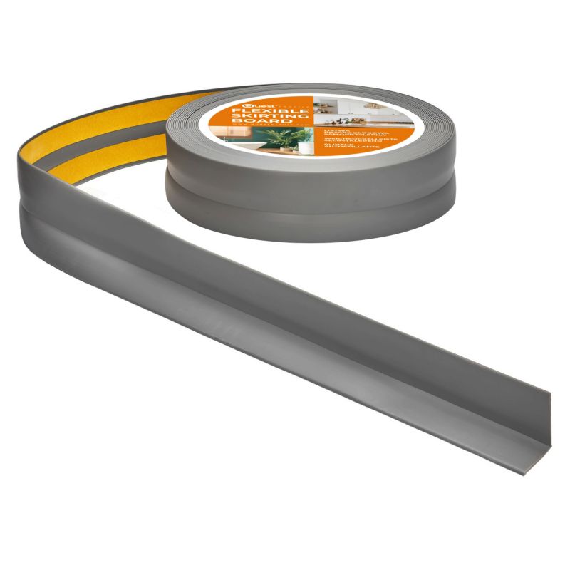 Listwa wykończeniowa PCV 18x18 mm QUEST, Samoprzylepna Elastyczna Miękka Taśma Dekoracyjna - 25 m, grafit, 1 szt.