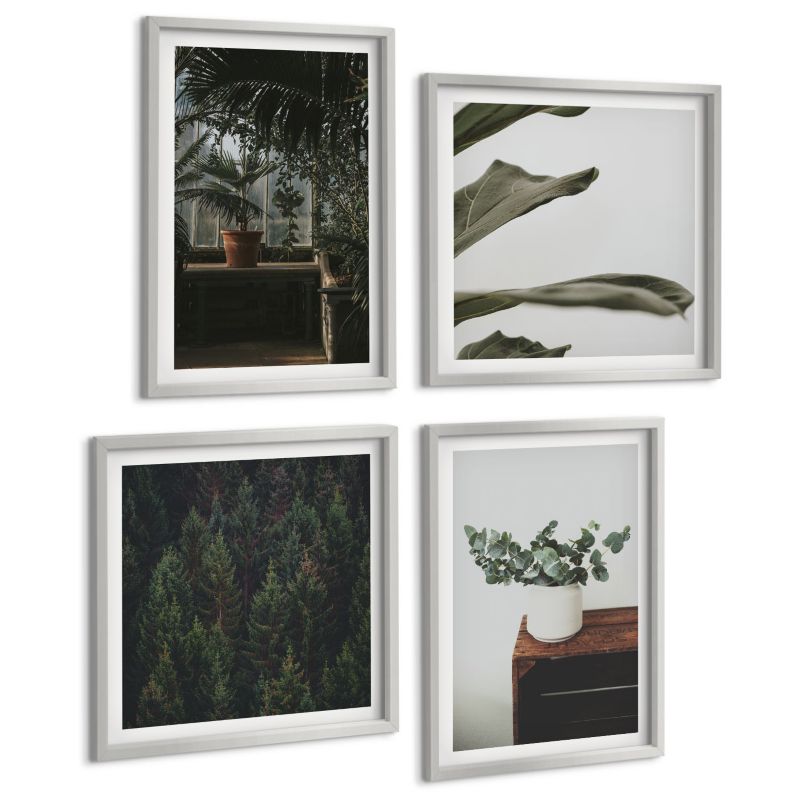 Zestaw Obrazów 4 Częściowy ArtPrintCave (2x50x50+2x40x60cm) Srebrna rama Rośliny doniczki rustykalnie 1 kpl.