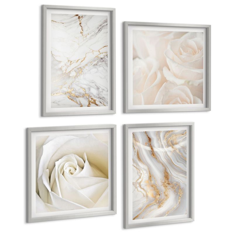 Zestaw Obrazów 4 Częściowy ArtPrintCave (2x50x50+2x40x60cm) Srebrna rama Eleganckie wzory marmurowe 1 kpl.