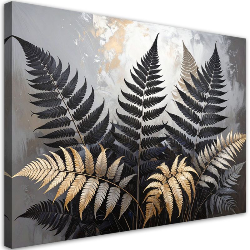 Obraz do salonu sypialni kuchni biura Feeby Czarno złote liście 45x30cm 1szt