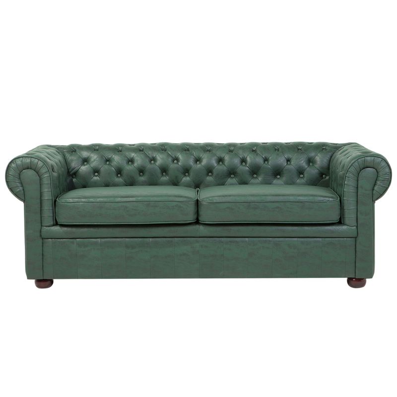 Sofa dla 3 osób Chesterfield Ekoskóra Zielony 1 szt.