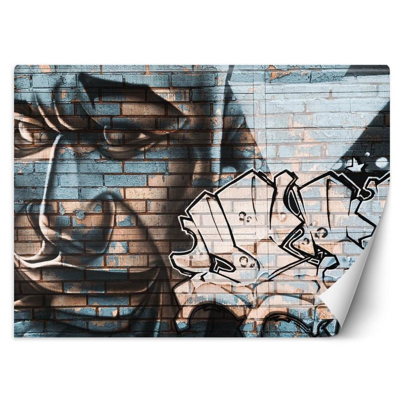 Fototapeta Feeby Niebieska twarz mężczyzny mural na cegle 368x254 1 szt