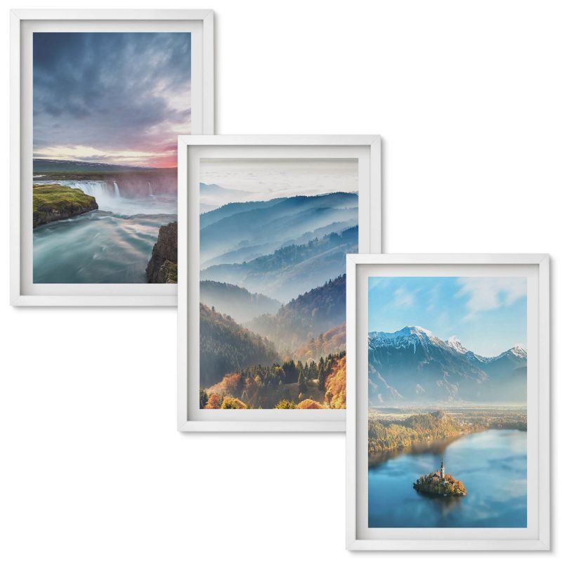 Tryptyk w Ramie Wallfluent Górskie krajobrazy wodospady Biała rama 40x60 cm 3 szt.