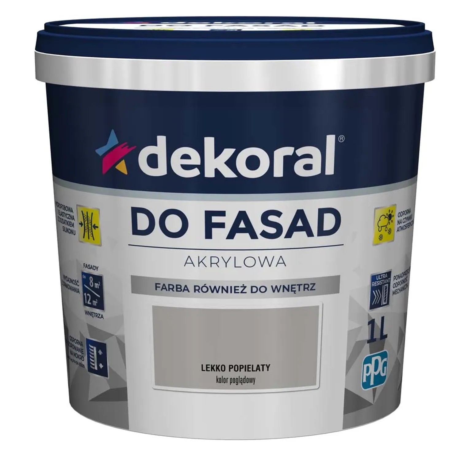 Farba elewacyjna Dekoral Polinit do fasad 1 l lekki popielaty
