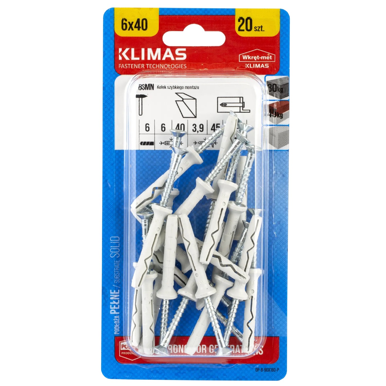 Klimas Kołek wbijany lejek nylon 6x40 mm