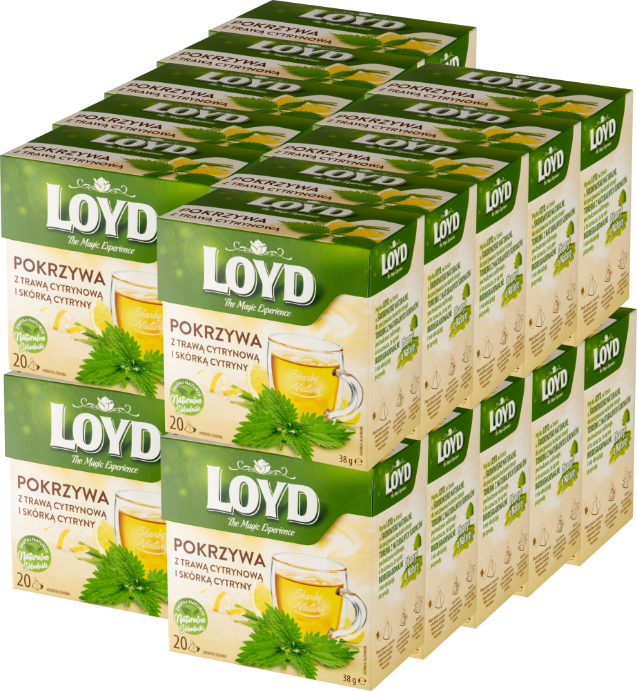 20x Herbata ziołowa w piramdkach Loyd Pokrzywa z trawą cytrynową i skórką cytryny, 20 sztuk x 1.9g