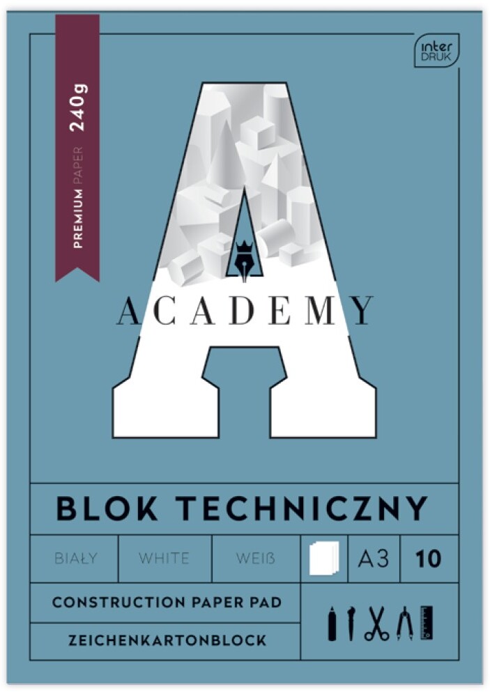 Blok techniczny Interdruk Academy, A3, 10 kartek, biały
