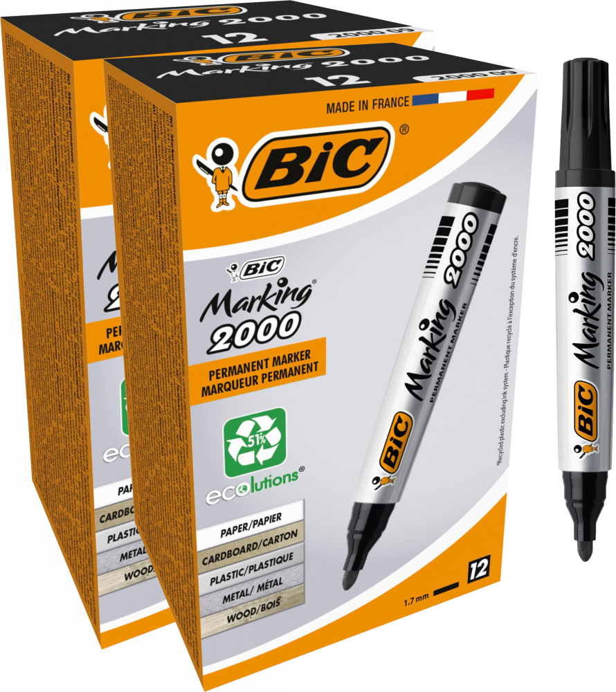 24x Marker permanentny Bic Marking 2000 ECOlutions, okrągła, 1.7mm, czarny