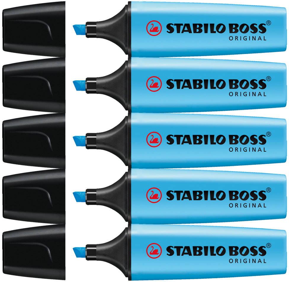 5x zakreślacz Stabilo, Boss Original, ścięta, niebieski