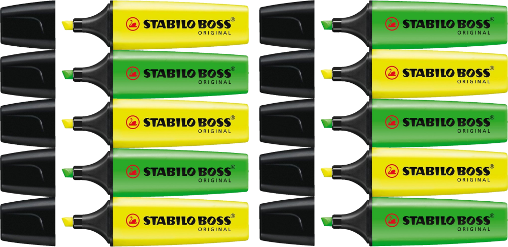 Zestaw: 10x Zakreślacz Stabilo, Boss Original, ścięta (5x żółty, 5x zielony)