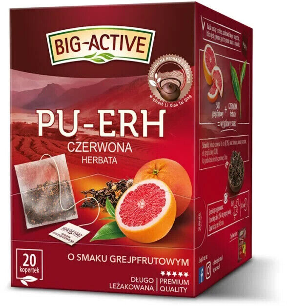 Herbata czerwona w torebkach Big-Active Pu-erh & Grejpfrut, 20 sztuk x 1.8g