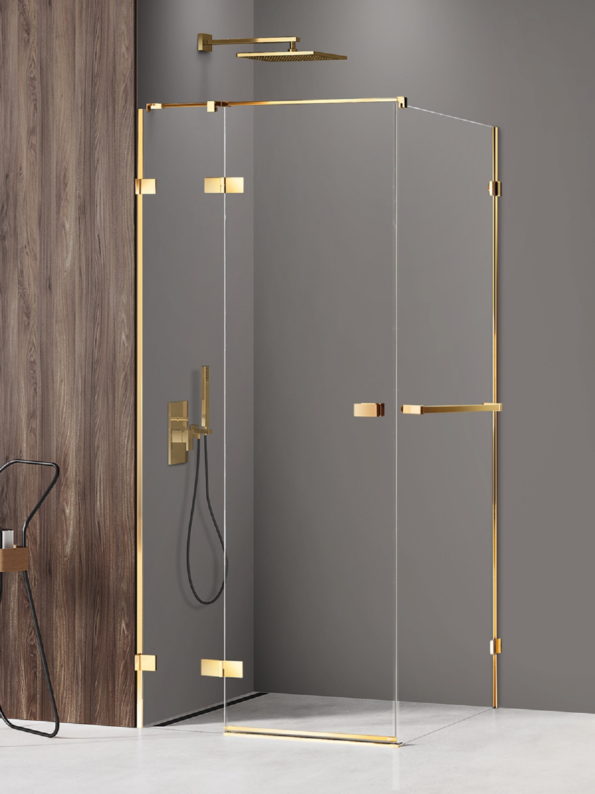 New Trendy Avexa Gold Shine kabina prysznicowa 100x100 cm kwadratowa lewa złoty połysk/szkło przezroczyste EXK-3177