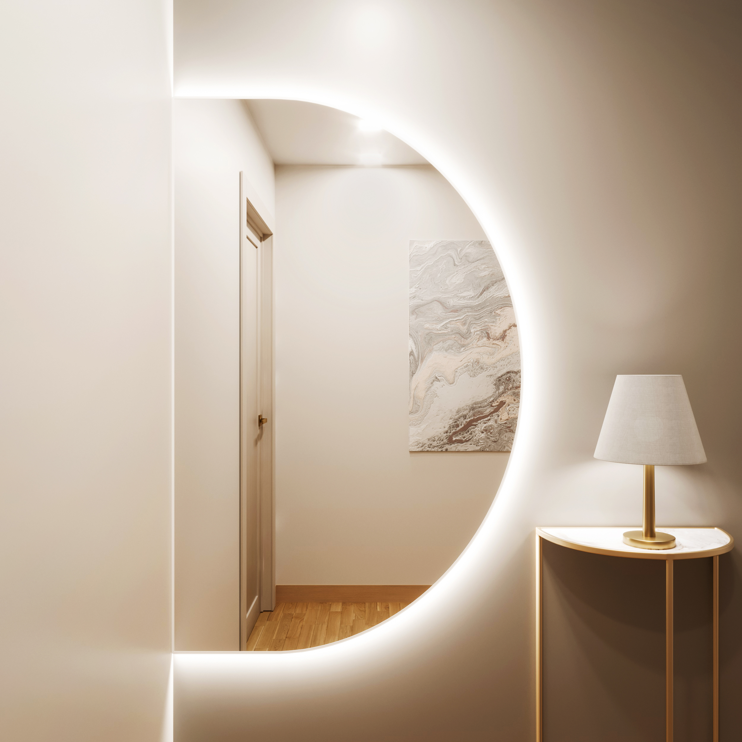Baltica Design Tiny Border Semi Round Bright lustro 130x65 cm białe barwa zimna