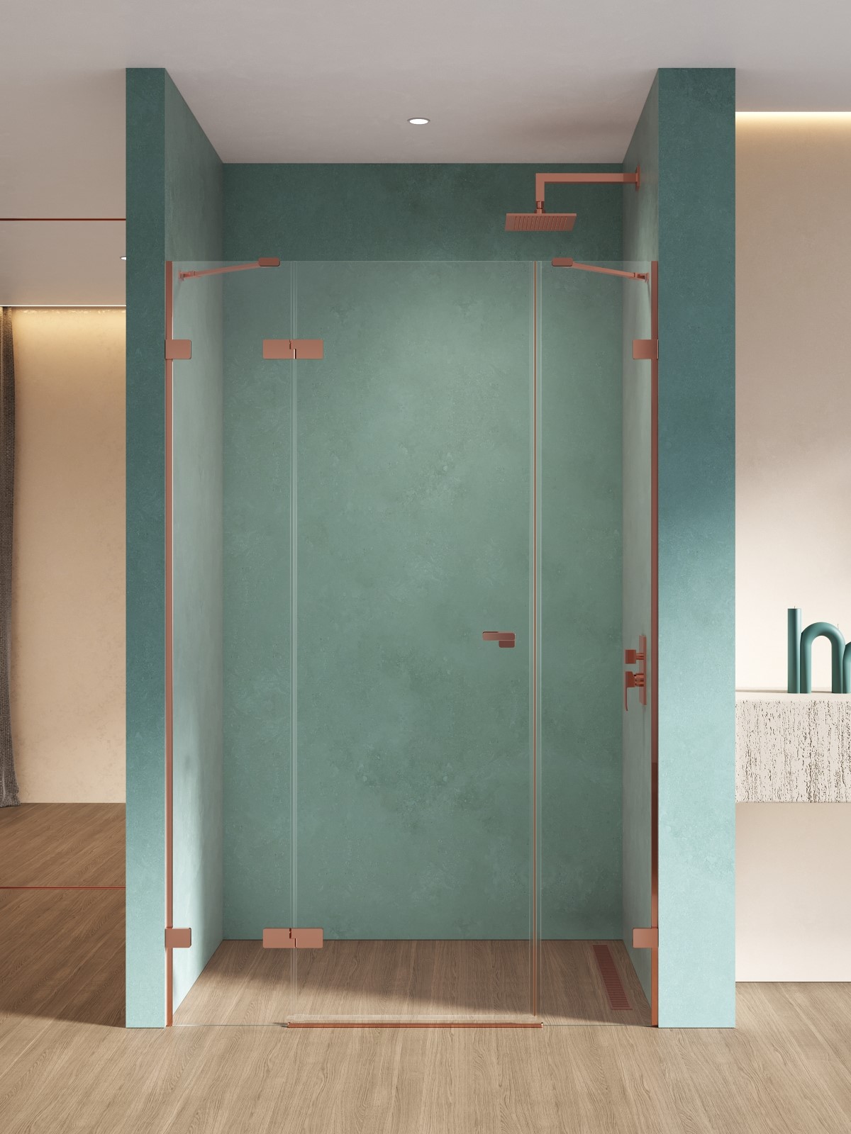 New Trendy Eventa Copper Shine drzwi prysznicowe 130 cm uchylne lewe miedź połysk/szkło przezroczyste EXK-6364
