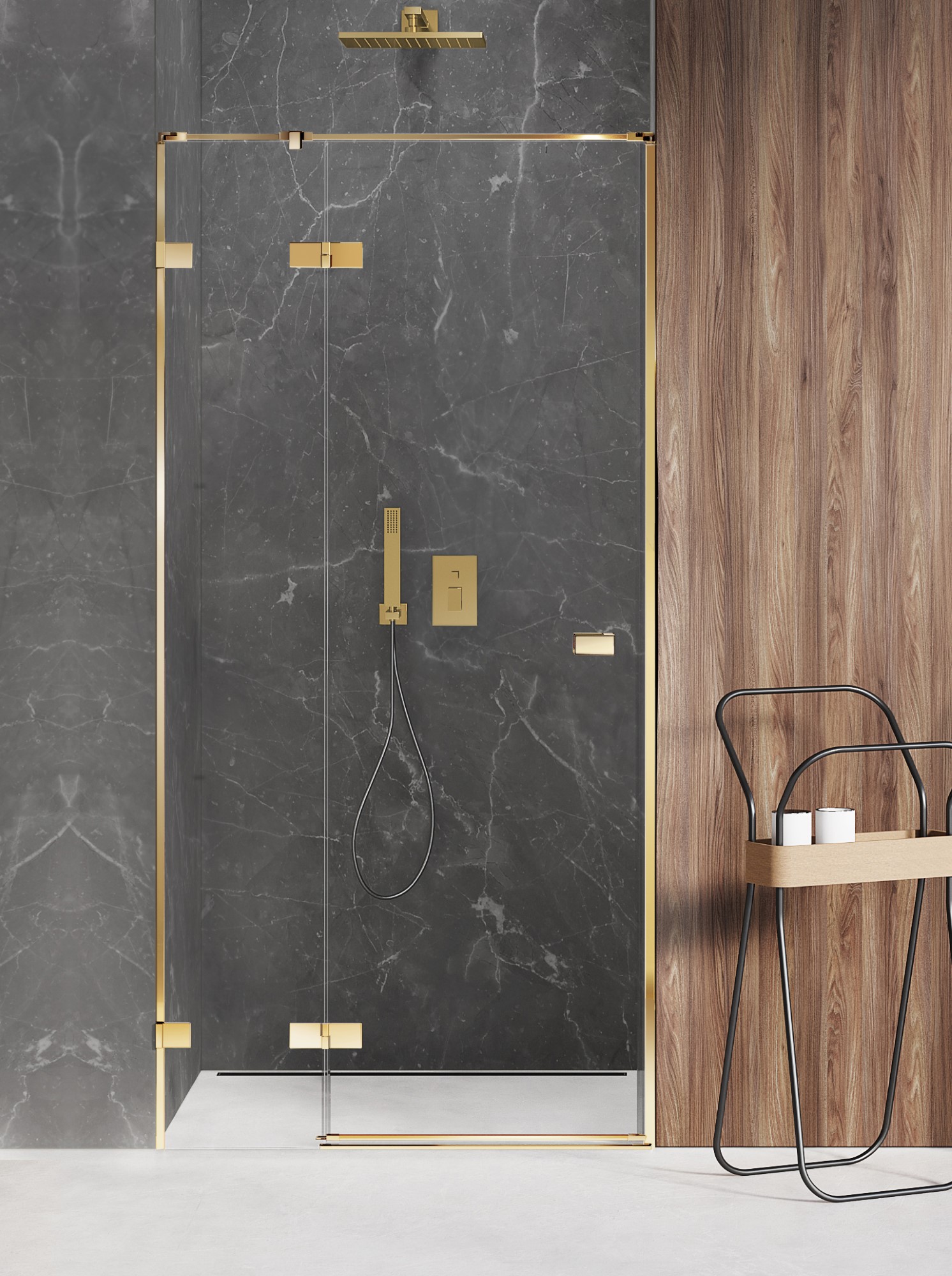 New Trendy Avexa Gold Shine drzwi prysznicowe 90 cm wnękowe prawe złoty połysk/szkło przezroczyste EXK-1633
