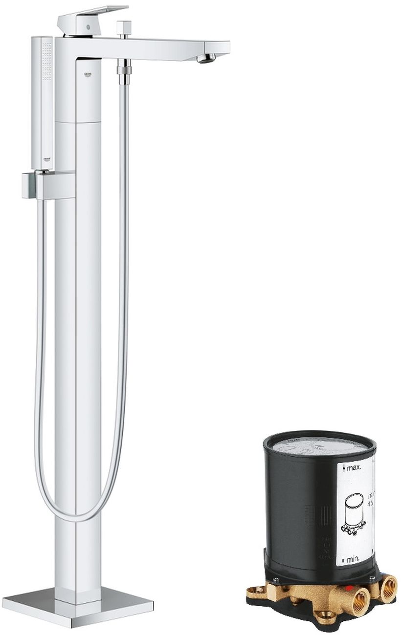 Zestaw Grohe Eurocube bateria wannowo-prysznicowa wolnostojąca kompletna chrom (23672001, 45984001)