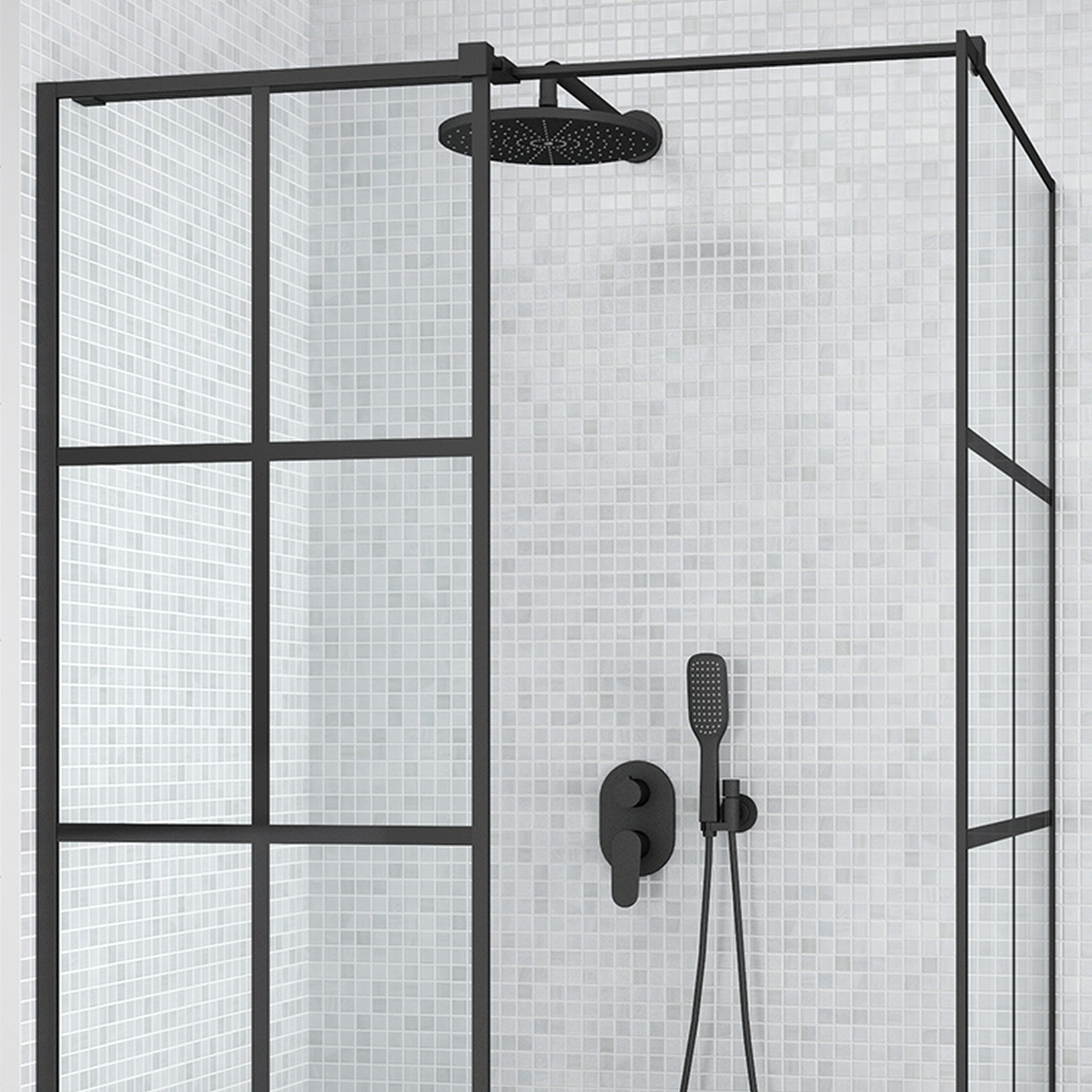 Besco Excea Walk-In kabina prysznicowa 100x80 cm prostokątna czarny mat/szkło przezroczyste z motywem EXC-108-190B