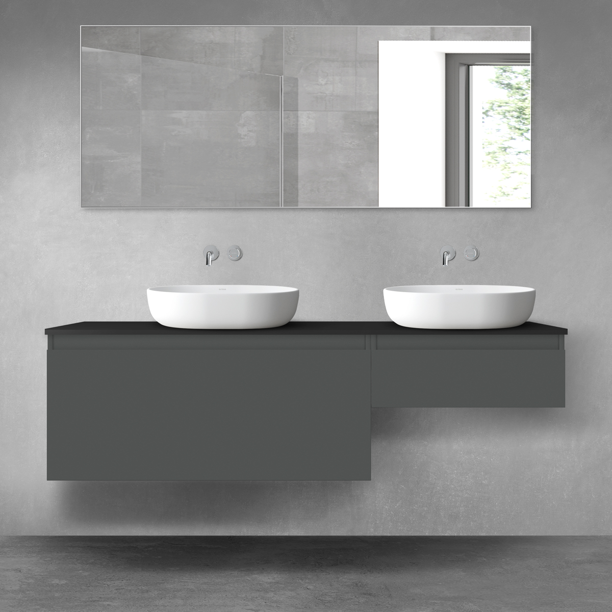 Oltens Vernal zestaw mebli łazienkowych 160 cm z blatem grafit mat/czarny mat 68354400 - Wysyłka w 24h