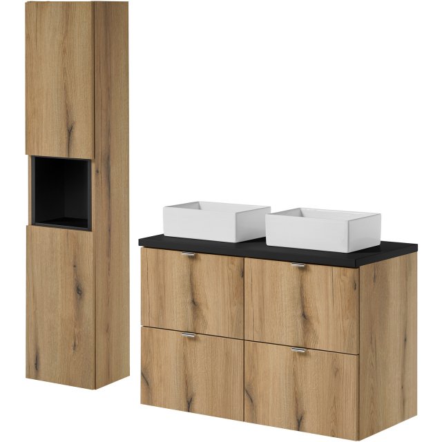 COMAD Zestaw mebli NOVA OAK 2 szafki z blatem BLACK 100 cm, 2 umywalk