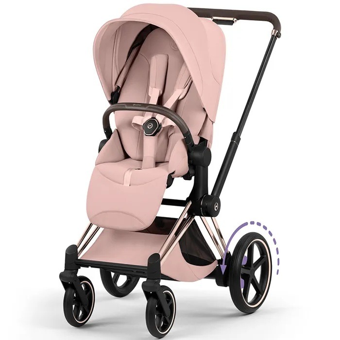 Cybex e-Priam 5.0 Style - elektryczny wózek spacerowy-Peach Pink-Rosegold (with brown leather)
