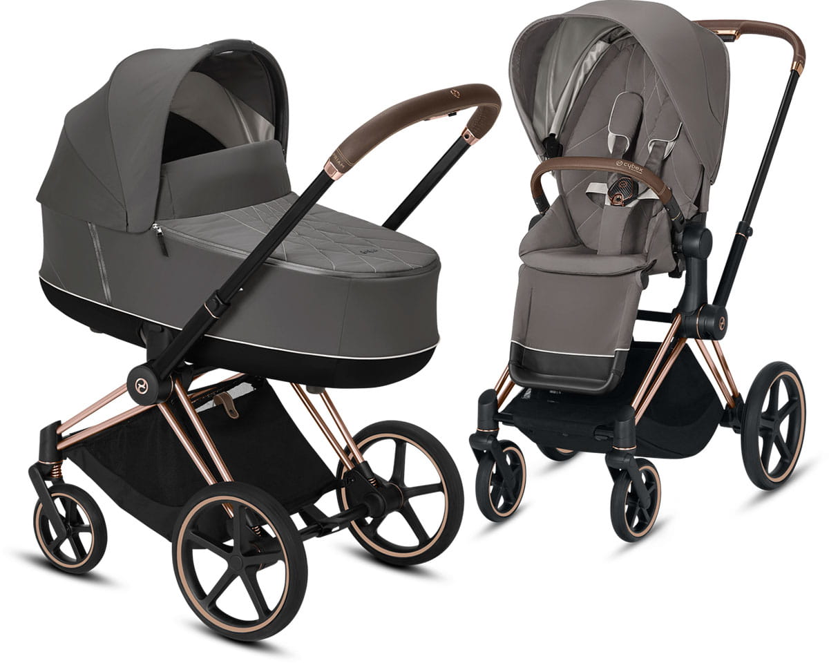Cybex, Priam 2.0 - wózek spacerowy z gondolą Lux-Soho Grey-Chrome z brązową rączką