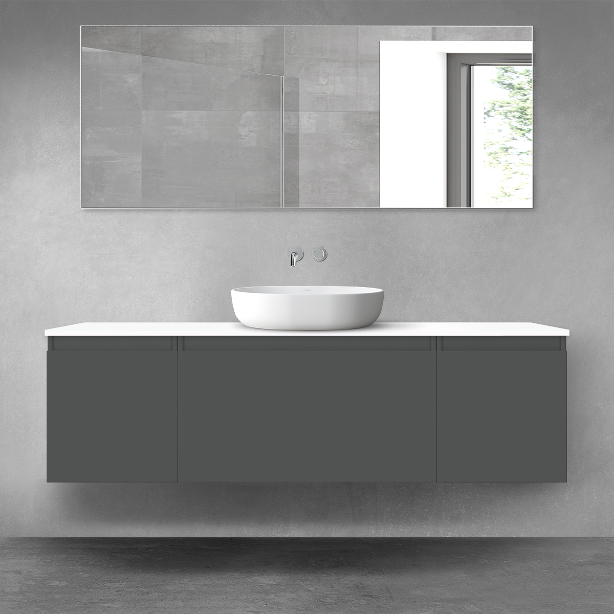Darmowa Dostawa - Zestaw mebli łazienkowych 160x46.4x48.6 cm podumywalkowa wisząca biała-grafitowa Oltens Vernal 68383400