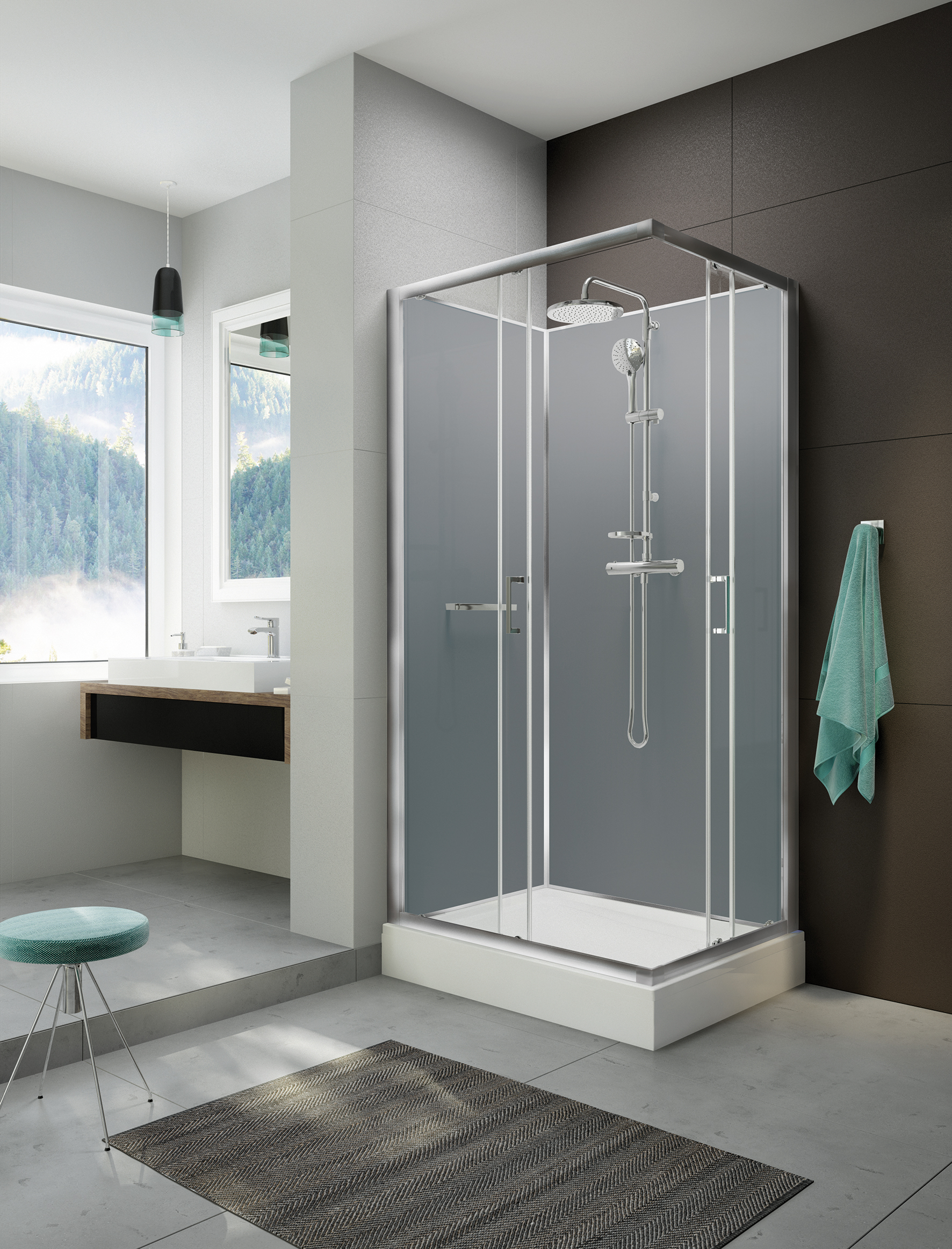Darmowa Dostawa - Kabina z brodzikiem i zestawem prysznicowym 120x90 cm prostokątna srebrny połysk/szkło przezroczyste Sanplast Classic II Mineral 