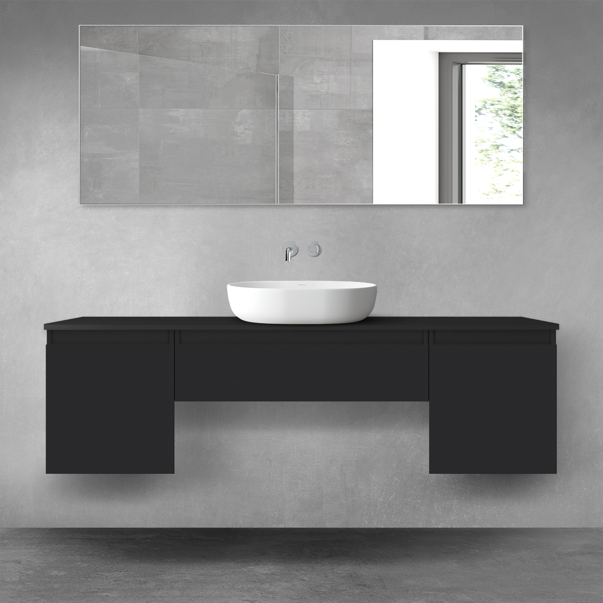 Darmowa Dostawa - Zestaw mebli łazienkowych 160x46.4x48.6 cm podumywalkowa wisząca czarna Oltens Vernal 68389300