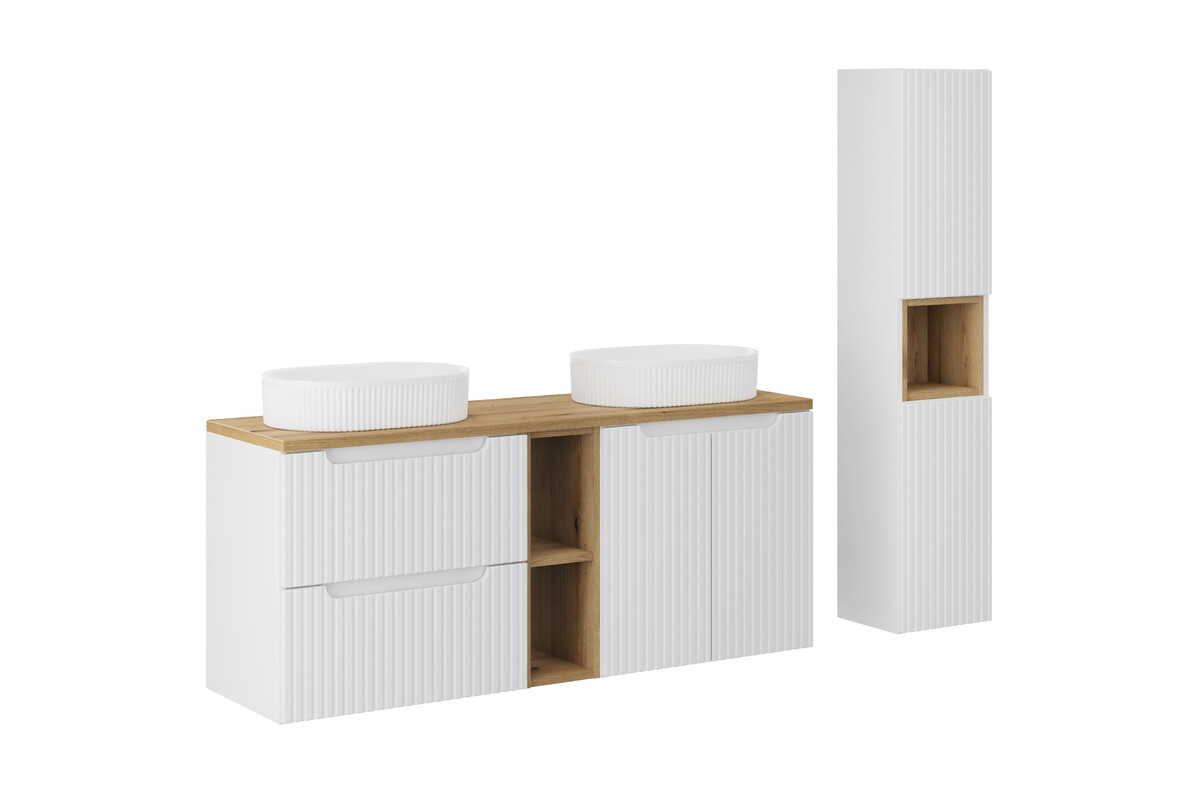 Darmowa Dostawa - Zestaw mebli łazienkowych 170x40x140 cm podumywalkowa wisząca biała-dąb Comad Nova White SETNOWBOAK140CMUNBEYONDWHHCLR