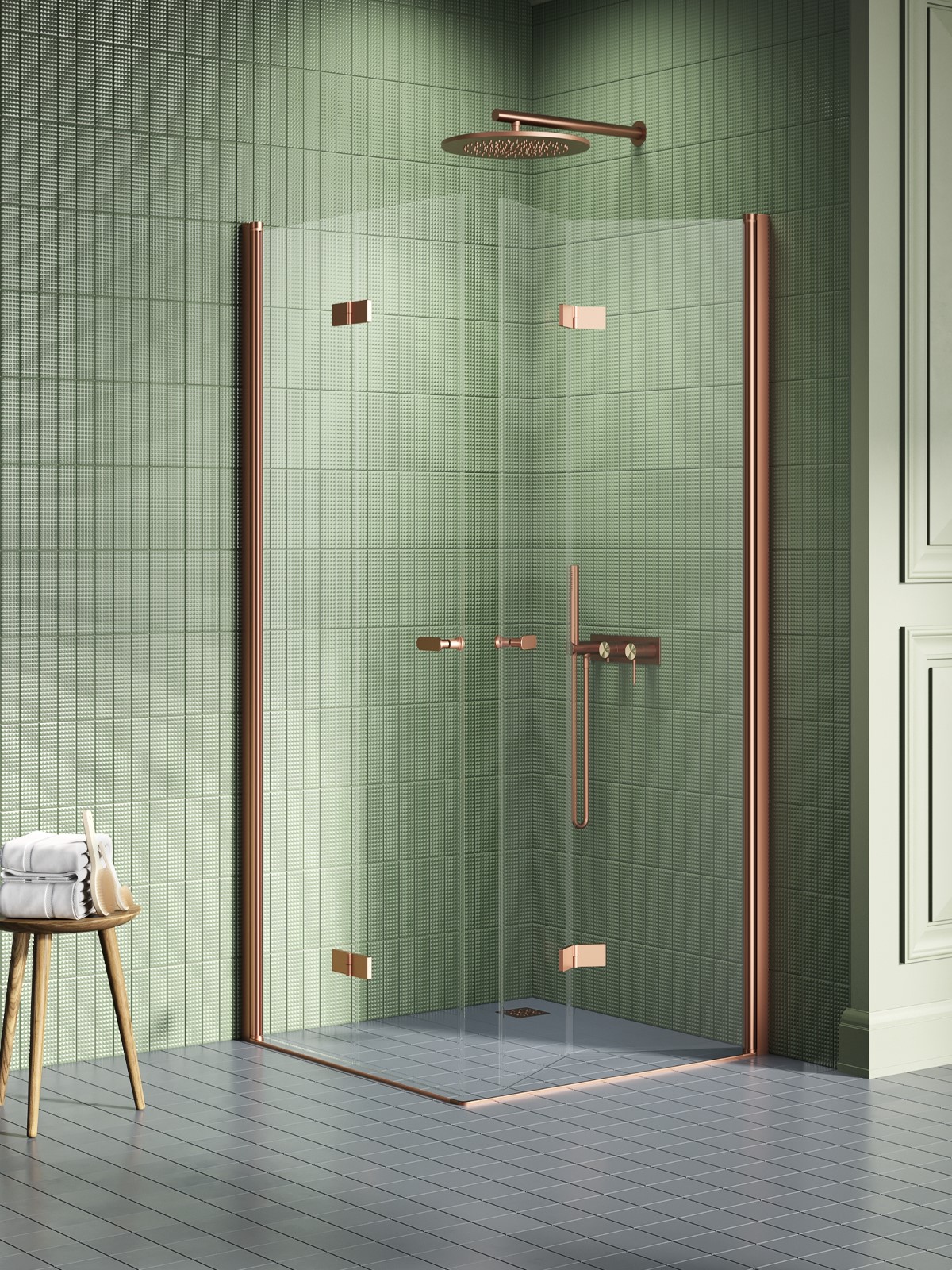 Darmowa Dostawa - Kabina prysznicowa 100x100 cm kwadratowa miedź szczotkowany/szkło przezroczyste New Trendy New Soleo Copper Brushed K2090