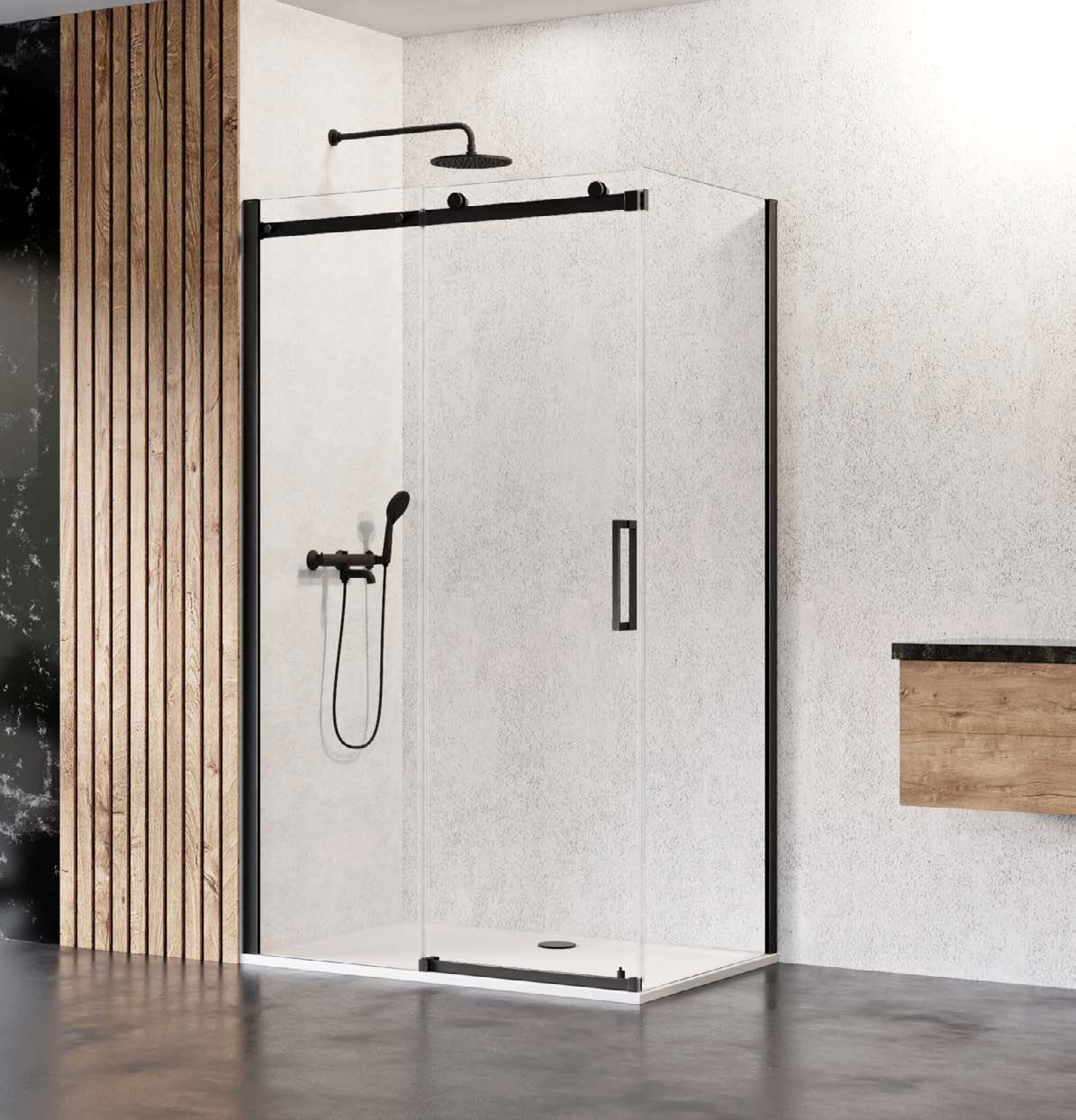 Darmowa Dostawa - Kabina prysznicowa 100x90 cm prostokątna czarny mat/szkło przezroczyste New Trendy Sling Black D0269A/D0118B