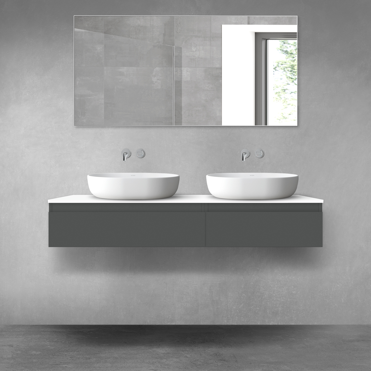 Darmowa Dostawa - Zestaw mebli łazienkowych 140x46.4x25.2 cm podumywalkowa wisząca biała-grafitowa Oltens Vernal 68322400