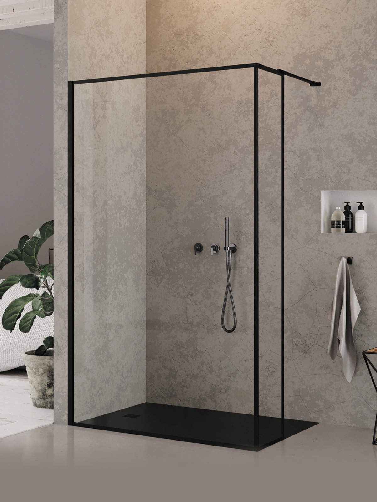 Darmowa Dostawa - Ścianka prysznicowa walk-in 130 cm czarny mat/szkło przezroczyste New Trendy New Modus Black EXK5586
