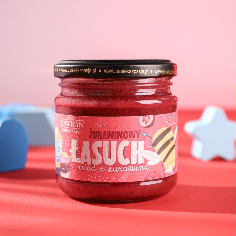 Żurawinowy łasuch - miód dla dzieci z żurawiną 240g - Pasieka z Pasją Hawran