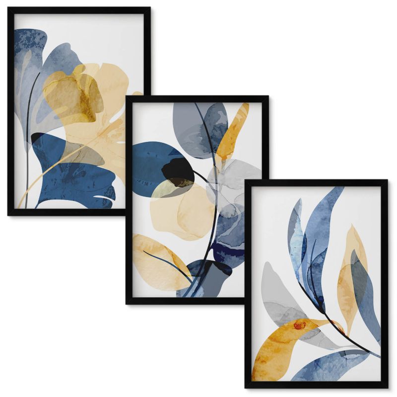Obrazy do Salonu Wallfluent Roślinne akwarelowe motywy Czarna rama 40x60 cm 3 szt.