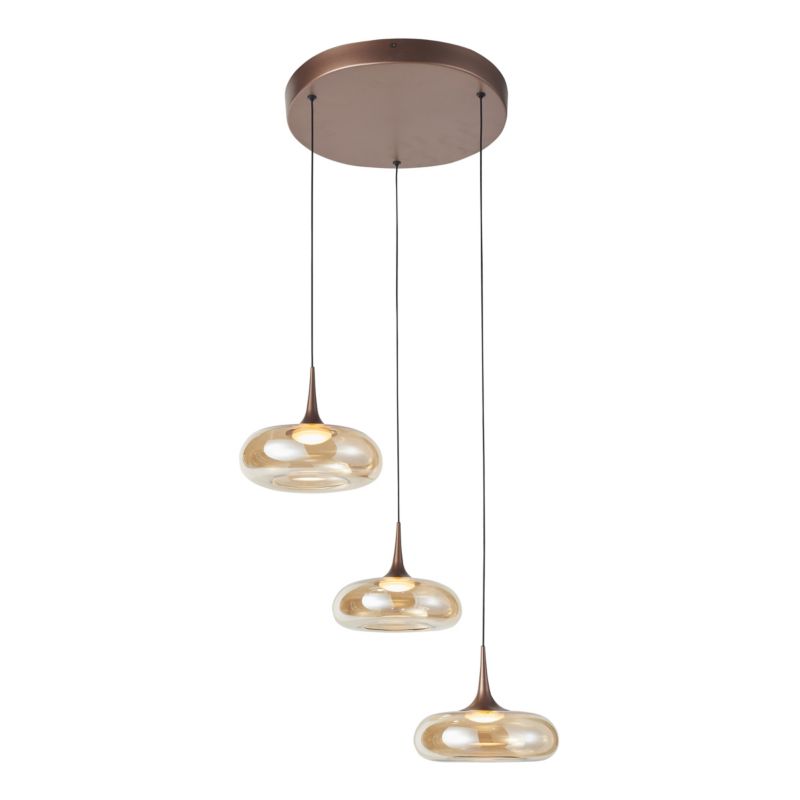 Lampa wisząca opływowe bursztynowe klosze Italux Tenele miedziana LED 21W 3000K 1300lm IP20 - 1 szt.