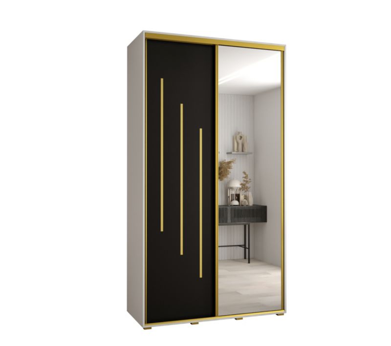 Szafa przesuwna Abiks DAVOS 9 wysoka szer.140cm gł.60cm biały/czarny/złoty 1szt.